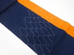 手織り節紬刺し子網目模様袋帯